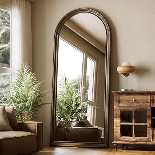 71"x32" Elegant Vintage Arched Full Length Mirror with Stand, Luxury Large Full Body Mirror with Tempered Glass, Leaning Wall Mount Floor Standing Mirrors for Living Room Bedroom Entryway Outfit Check by WISSMIELSHOME