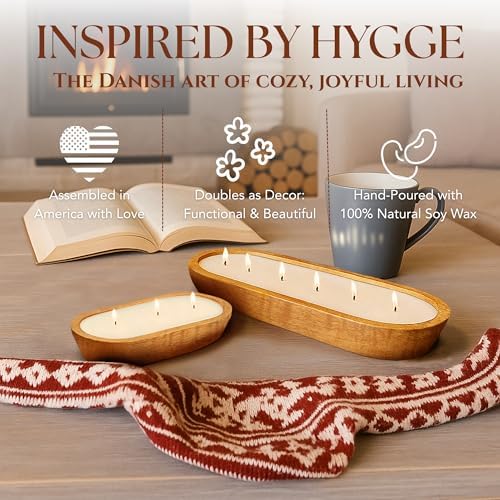 Dough Bowl Candle Co. Santal and Coconut Soy Candle - 3 Wick Rustic Farmhouse Coffee Table Decor, Odor Eliminator in Wooden Bowls, 20 Oz Wooden Dough Bowl Candle, All-Natural Gifts for Women and Men - Image 2