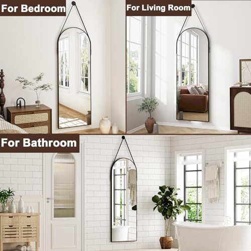 Full Length Mirror, Arched Wall Mounted Mirror, 48"x16" Door Mirrors with Hanging Leather Strap, Wall Mirrors Full Length with Aluminum Frame for Bathroom Living Room Entryway (Black) - Image 7