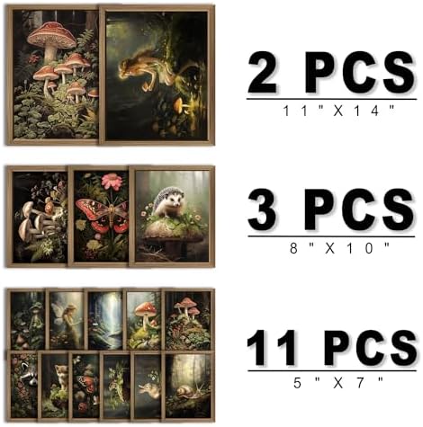 ANERZA 16 PCS Framed Dark Cottagecore Wall Art Decor, Cottage Core Wall Prints for Bedroom, Gallery Wall Frame Set, Fairycore Posters for Living Room Aesthetic, Nature Forest Mushroom Dorm Home Decor - Image 2