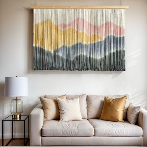 laddawan Extra Large Macrame Wall Hanging Dip-Dyed Tapestry Modern Wooden Home Wall Art For Living room Boho Handmade Wall Decor For Bedroom (Yellow) - Image 4