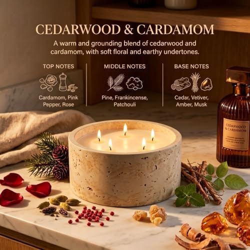 5-Wick Scented Candle-Cedarwood & Cardamom,Soy Coconut Wax Blend Candle with Acacia Wood Lid,44oz Large Candle,55-Hour Long Burning,Aromatherapy Candle for Home Decor - Image 2