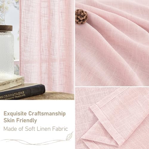 LAMIT Pink Linen Curtains 45 Inch Length 2 Panels for Girl Bedroom - Image 6
