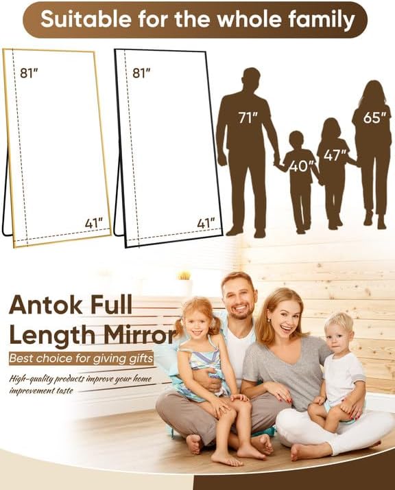 Antok Full Length Mirror, 81"x41" Floor Mirror for Bedroom, Dorm, Gold - Image 6