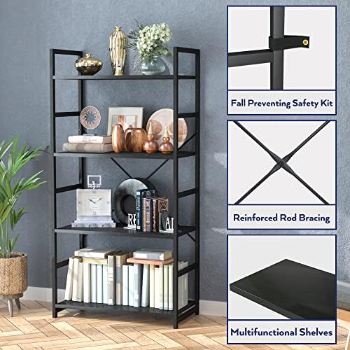 NUMENN 4 Tier Bookshelf, Tall Freestanding Open Storage Bookcase, Black - Image 5