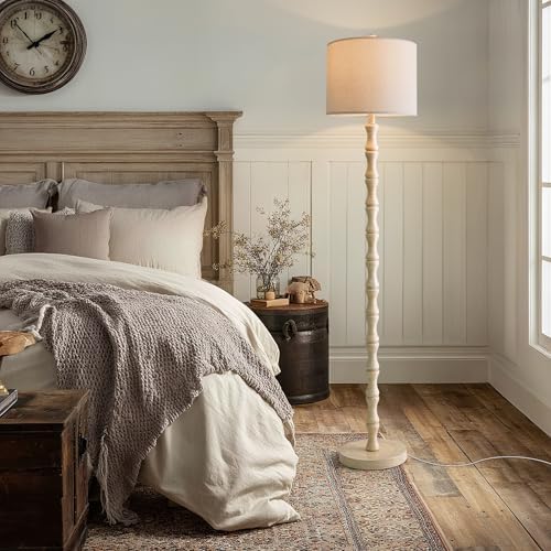 BOBOMOMO 62" Rustic Farmhouse Floor Lamp Antique White with Remote & Dimmable 9W Bulb, 3 Color Temperatures Resin Standing Lamp, Retro Tall Lamp for Living Room, Bedroom, Nursery, Office, Reading Nook - Image 6