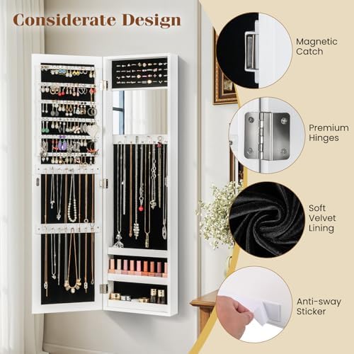 GIANTEX Wall or Door Mounted Jewelry Cabinet with Full Length Mirror - Image 6