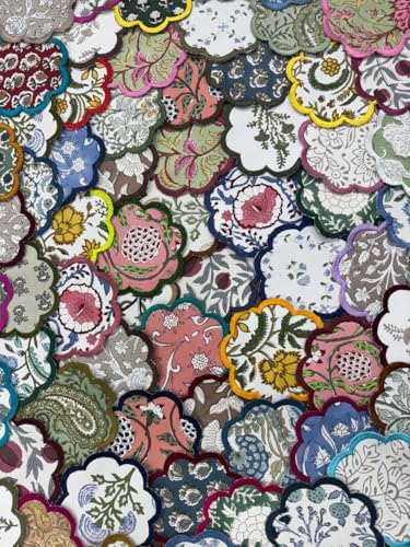 Ridhi 10-Pcs Mix 100% Cotton Hand Block Print Drink Coasters 5" in Scallop - Image 4