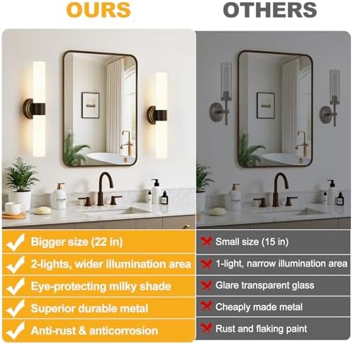 Wall Sconces Set of Two, Modern Bathroom Sconces Wall Lighting with Milky White Glass, Brown Sconces Wall Decor Set of 2 for Bathroom Mirror Bedroom Living Room Hallway - Image 2