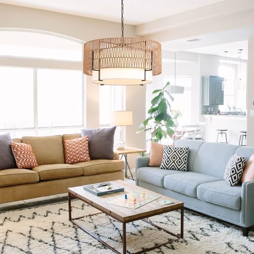 6-Light Large Rattan Chandelier for Dining Room, 25.6" Boho Pendant Light - Image 6