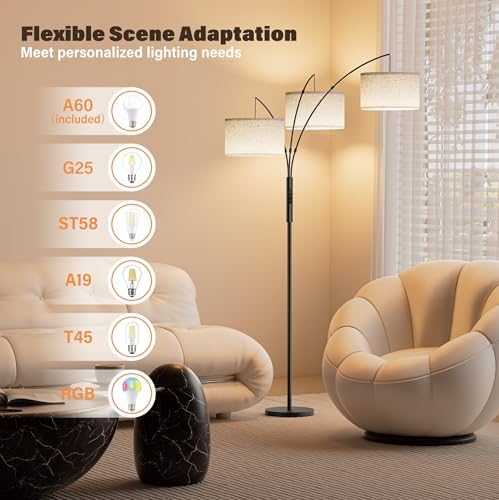 SIBRILLE 27W Floor Lamps for Living Room - Super Bright Dimmable Tree Floor Lamp, Modern Standing Lamp with Remote & Touch Control, 3 Lights Tall Lamp for Living Room Corner, Bedroom, Office - Image 2