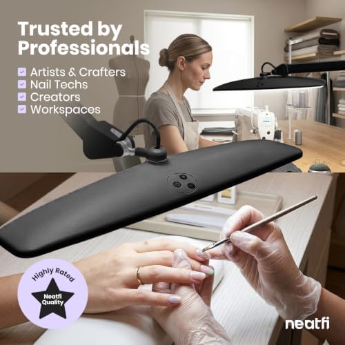 Neatfi Elite HD XL Desk Lamp – 1,600 Lumens, 22” Wide Head, 6500K Daylight | Non-Polar Dimming, Adjustable | Office, Study & Home Workspace (Black, Non-CCT with Clamp, 22 Inches) - Image 4
