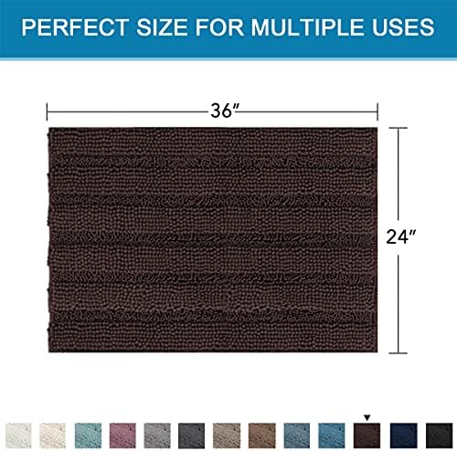 H.VERSAILTEX Bath Mats for Bathroom Non Slip Extra Thick Chenille Striped Bath Rug 24" x 36" Absorbent Non Skid Fluffy Soft Shaggy Rugs Washable Plush Mats for Indoor, Bath Room, Tub - Chocolate - Image 2