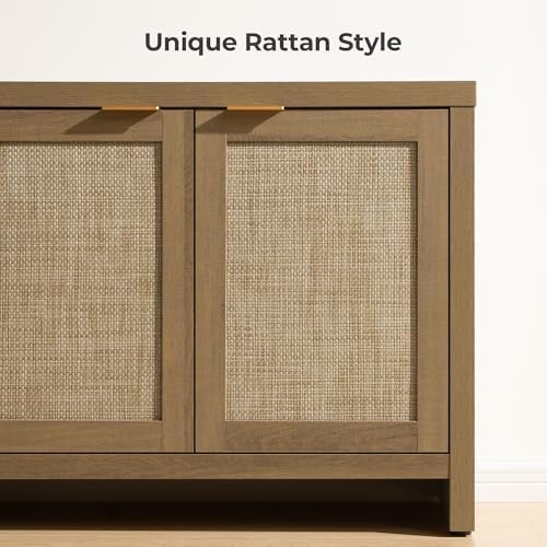 SICOTAS TV Stand for Living Room Boho Entertainment Center for Bedroom with 4 Rattan Cabinets Farmhouse Television Stands with Storage Large Media Console Table for TVs up to 65 Inch - Image 4