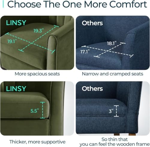 LINSY Accent Chair with Ottoman, Modern Barrel Chair Small Armchair Reading Chair with Footrest, Comfy Round Arms Chair for Living Room Bedroom Reading Room, Velvet, Dark Green - Image 5