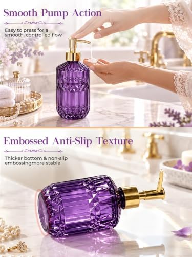 Haturi Purple Bathroom Accessories Set, Glass Bathroom Set, 5 Pcs - Image 5