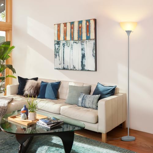 Coucrek Floor Lamp, LED Standing Lamps with White Plastic Shade, Corner Floor Lights for Living Room Bedroom, Rotary Switch, Bulb not Included, Grey - Image 6