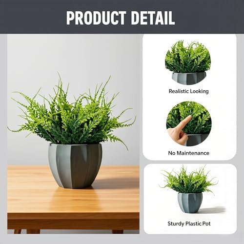 MONOID Artificial Potted Plants, Realistic Fake Greenery for Desk, Home Office Bathroom Shelf Farmhouse Table Decor, Maintenance Free (4, Fern Green) - Image 6