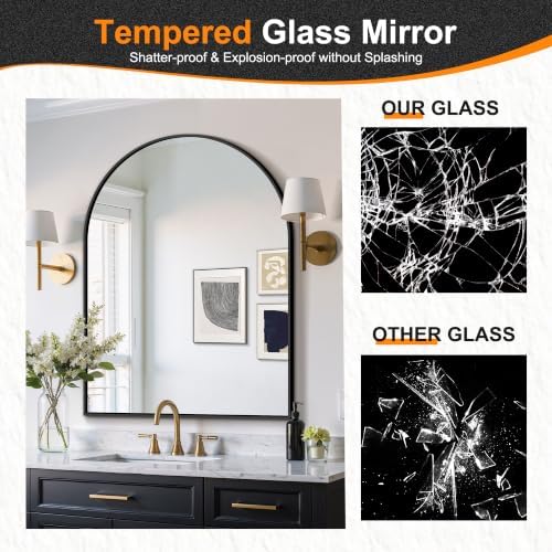 Delma Arched Bathroom Mirror, Black, 40"x30" - Image 5