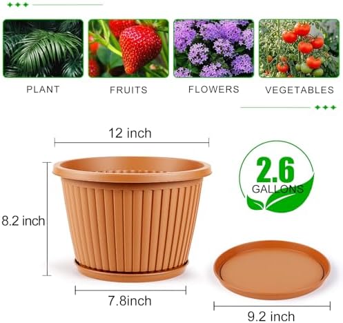 Large-Planter-Indoor-Outdoor Plant Pots, 12 inch 4 Pack Plastic Flower Pots with Saucer And Drainage Holes, Modern Garden Planters For Planting Medium Large Plants, Decorative Resin Garden Pots - Image 3