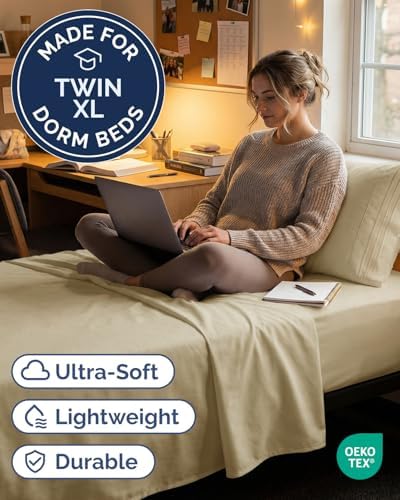 Twin XL 3 Piece Sheet Set - College Dorm Room Essentials - Beige - Image 2