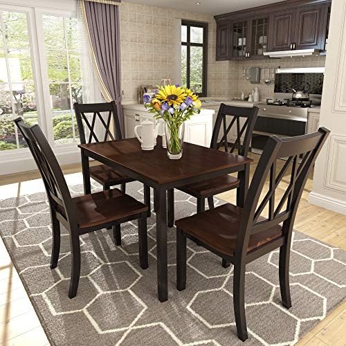 Harper & Bright Designs 5-Piece Wood Dining Table Set for 4, Kitchen Furniture Set with 4 High Back Dining Chairs for Small Places, Espresso+Black - Image 6
