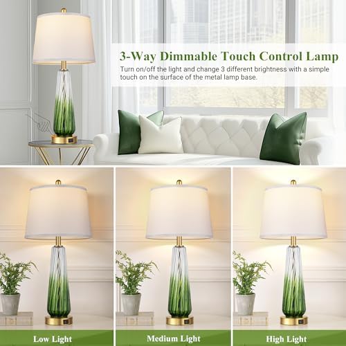 Modern Glass Table Lamps Set of 2, 27.5" Bedside Lamp for Bedroom, Green - Image 2