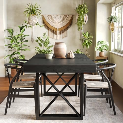 LITTLE TREE Dining Table for 4 People, 63-Inch Farmhouse Rectangle Kitchen Dinner Table for Dining Room, Kitchen, Living Room, Black - Image 7