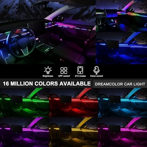 Acrylic Interior Car LED Strip Light with Wireless APP, RGB Dreamcolor 2 in 1 Ambient Lighting Kits, 16 Million Colors Sound Active Function Car Neon Lights, Sync to Music (dreamcolor 2 in 1) - Image 2