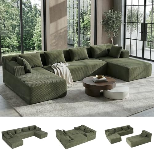 MONVANE 141" U-Shaped Modular Sectional Sofa, Green by MONVANE
