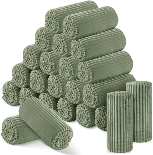Buryeah 24 Pcs Flannel Blankets Bulk,Fall Outdoor Wedding, Sage Green by Buryeah
