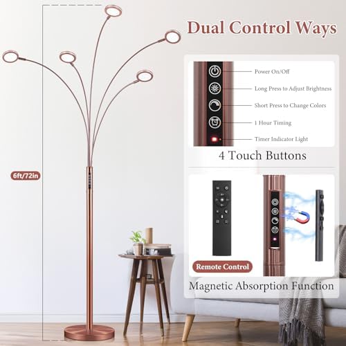 Bairth LED Arc Floor Lamp with Remote,2250LM Dimmable Floor Lamp with Timer - Image 2