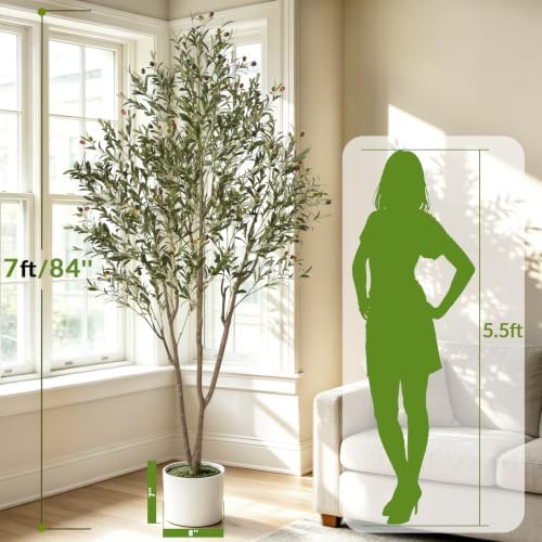 7FT Olive Trees Artificial Indoor with Planter&Basket, Tall Faux Olive Tree - Image 3