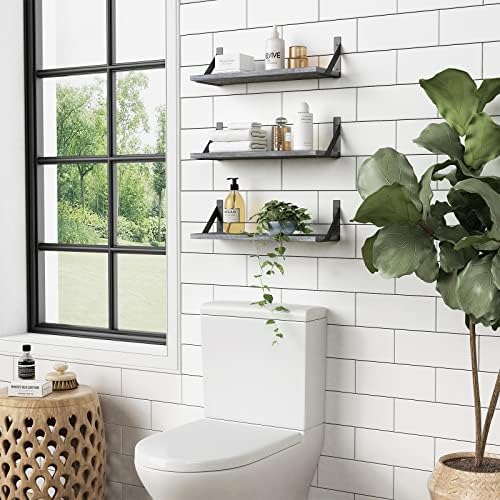Forbena Grey Floating Shelves for Wall Decor Set of 3, Floating Book Shelves for Bedroom Living Room Classroom Library Office, Wall Mounted Shelf for Kids Room Christmas Decor (Rustic Gray) - Image 2