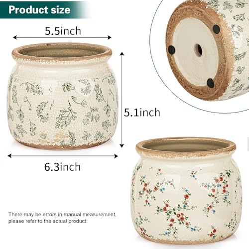 Sungmor 2 Pack Farmhouse Ceramic Planters, Tuscan Decor, Leaf & Floral - Image 5