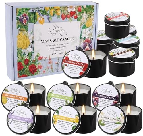 12-Pack Massage Candle Set - Low Temperature Soy Wax Melts into Silky Smooth Massage Oil, 1oz Aromatherapy Candles for Couples, Home Spa, Relaxation & Romantic Gifts (12 Scents) - Image 2