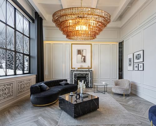 YIOSI Large Chandelier, 48" Gold Chandelier for Dining Room, 8-Light Round Drum Kitchen Island Hanging Light Fixture Perfect for Living Room, Bedroom - Image 6