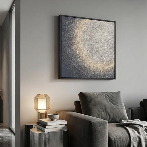 Framed Modern Black and White Abstract Wall Art, Contemporary Gold Bright Canvas Prints Paintings for Walls, Minimalist Pictures for Bedroom Dining Room Living Room Hallway Bathroom Wall Decor 24x24 In - Image 2