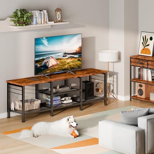Furologee 55 Inch TV Stand, Entertainment Center with Shelves, Rustic Brown - Image 4