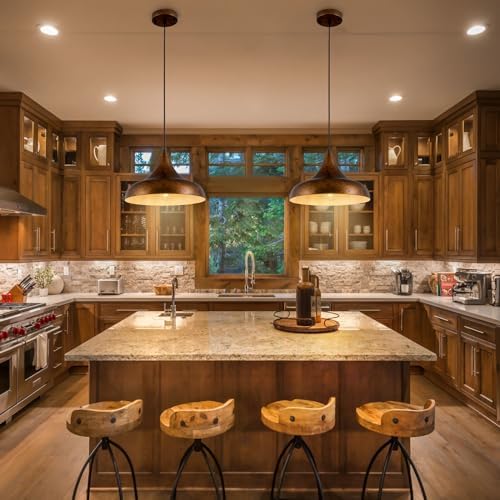 Lingkai 12.6" Farmhouse Pendant Light, Rustic Vintage Hanging Light Fixture Ceiling Mount Lamp for Kitchen Island Dining Room - Image 7