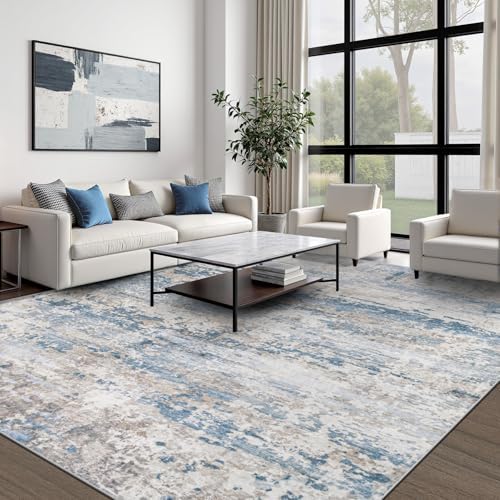 pmtsns Area Rugs 8x10 for Living Room: Washable Rug Modern Abstract Neutral Soft Non-Slip Low-Pile Indoor Large Carpet for Bedroom Dining Room Playroom Home Office (Light Blue Brown, 8'x10') - Image 6