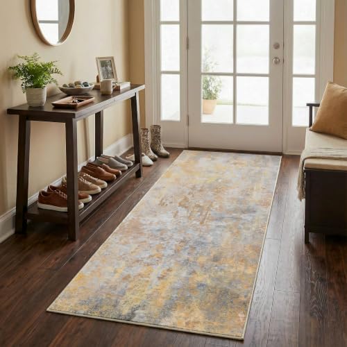 2x5 Beige Gold Rug Runners for Hallways Kitchen Non Slip Washable Entryway Runner Rugs with Rubber Backing 5ft Long Carpet Runner for Laundry Room Bedroom, Low Pile Stain & Fade Resistant - Image 2