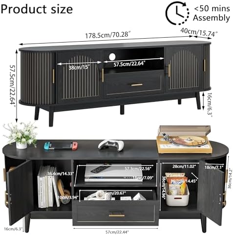 70" Fluted TV Stand for Tvs up to 80" Entertainment Center with Storage - Image 2