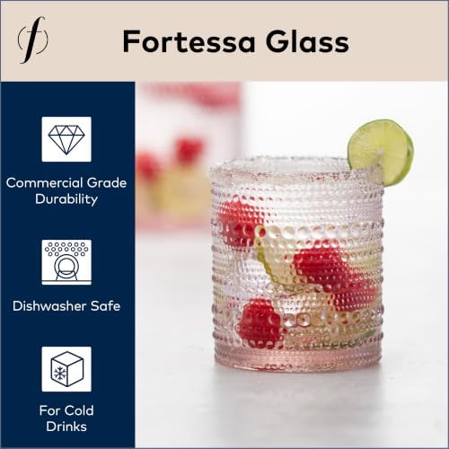 Fortessa Jupiter Beaded Hobnail Glass, 10 Ounce Double Old Fashioned (Set of 6), Pink - Image 3