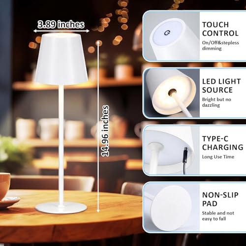Retisee 12 Pack Cordless Table Lamp Portable Rechargeable Lamp, White - Image 2