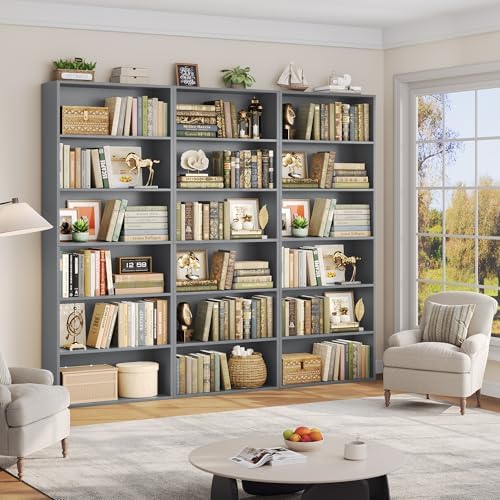 FOTOSOK 6 Tier Tall Bookshelf Bookcase with Open Display Shelves, Dark Gray - Image 5