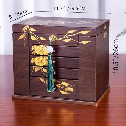 Wood Jewelry Box for Women - Large Vintage Organizer with Mirror - Image 4