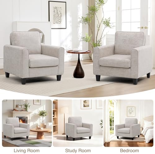 Accent Chairs Set of 2 for Living Room, Mid Century Modern Upholstered Living Room Chair, Chenille Reading Armchair for Apartment, Waiting Room, Office, Khaki - Image 3