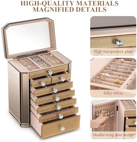 High End Glass Jewelry Box for Women, 7 Layer, Gold - Image 4