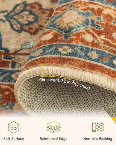 RELEANY Washable Area Rug, Square 4'x4', Red/Orange/Blue/Brown - Image 3